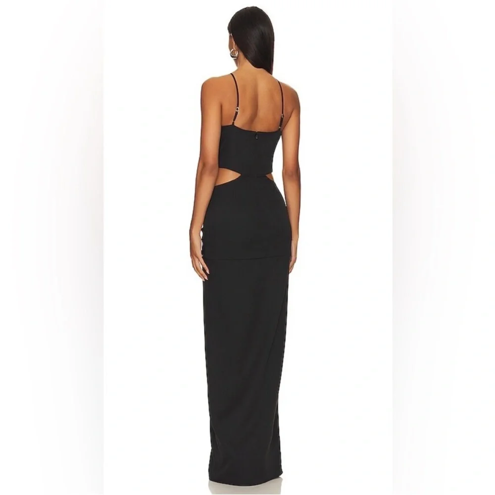 Lovers + Friends Black Maxi Skirt with Floral Appliqué and High Thigh Slit